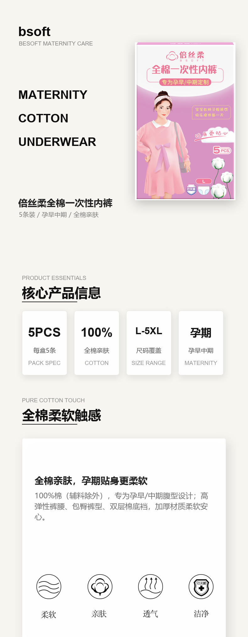全棉一次性内裤（孕早中期专用）产品详情