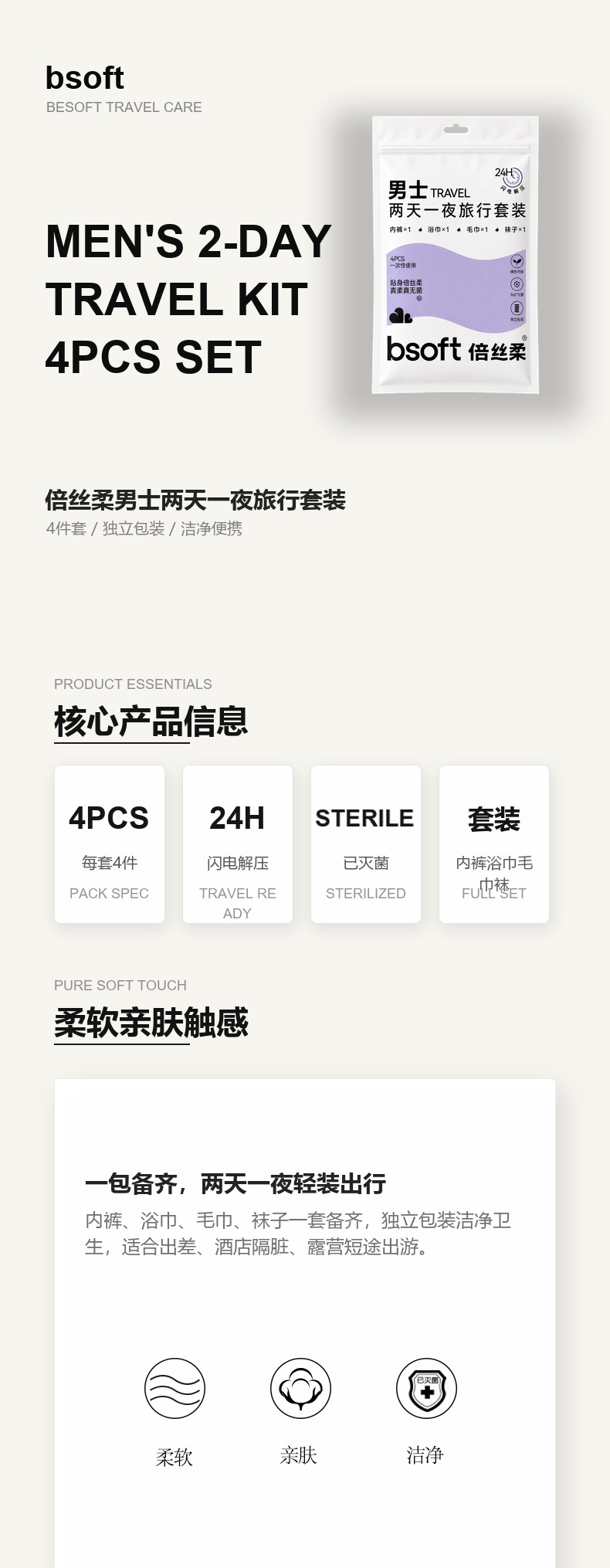 男士两天一夜旅行套装产品详情